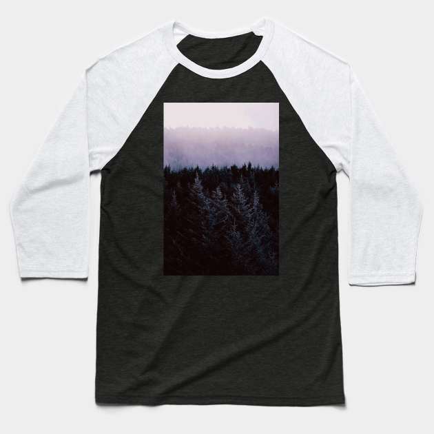 Vibrant Violet Misty Forest Baseball T-Shirt by AshStore